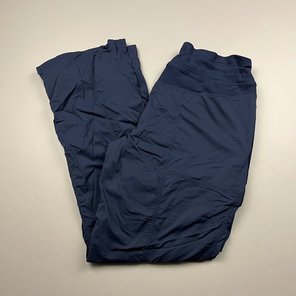 Lululemon Studio Pants Womens 10 Reg Navy Blue Pinstripe Ripstop Straight Leg